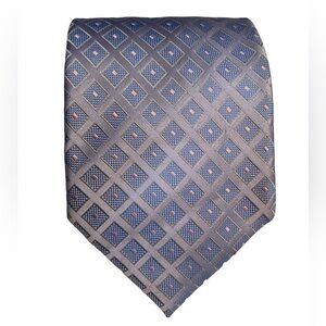 𝅺HENRY Jacobson Silk Tie Light Blue With Diamonds and Pink Dots